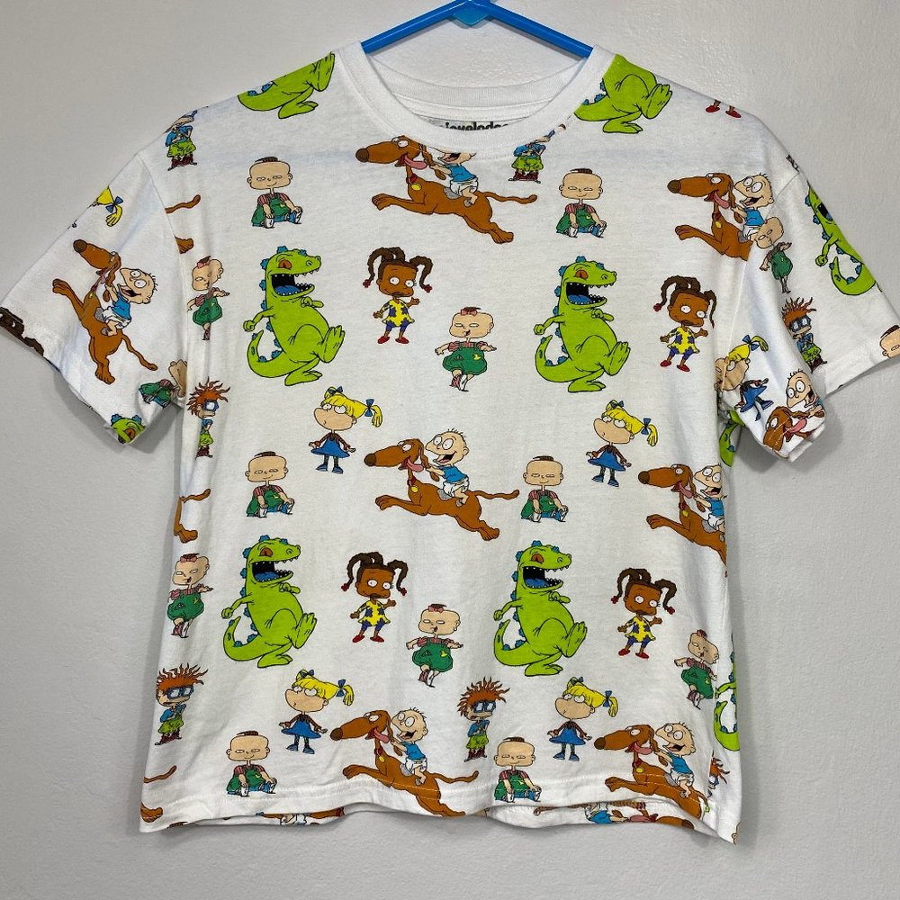 Rugrats Nickelodeon White Graphic All Over Cropped Crop Shirt 90s Womens Small - Picture 5 of 14